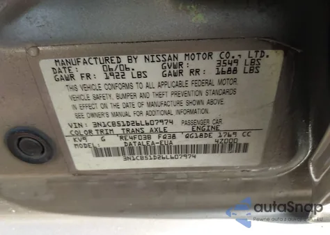 2006 Nissan Sentra 1.8S из США, поврежденный, VIN 3N1CB51D26L607974